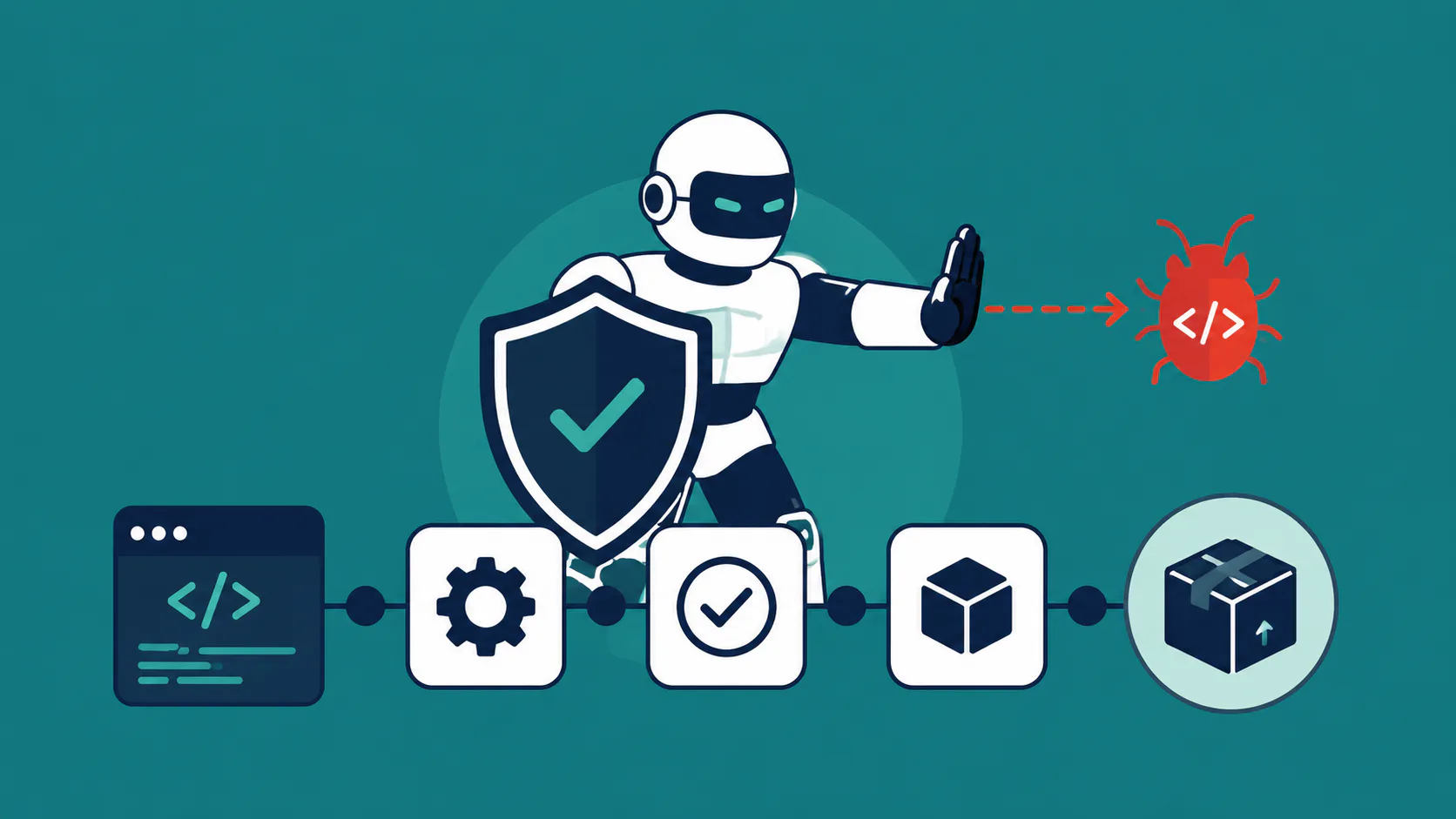 Parallel AI guardian agent pipeline diagram showing semantic validation, security scanning, and self-healing test execution stages